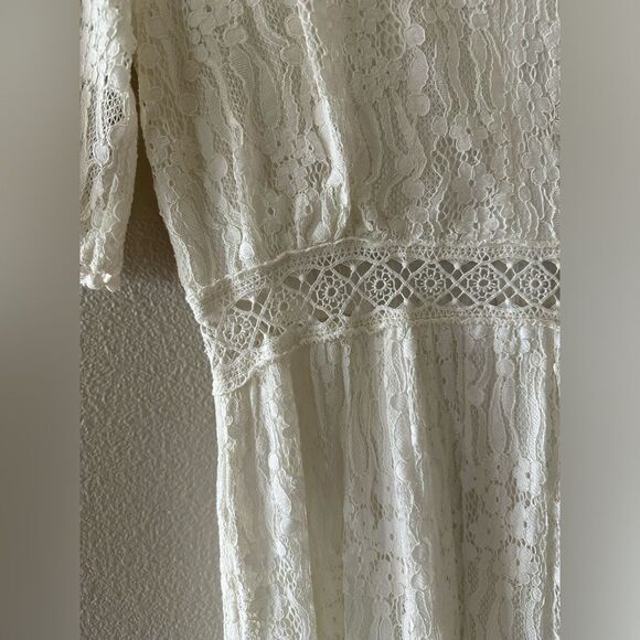Promesa Lace Maxi V Neck Short Sleeve Dress Off White Cream Size Small - Picture 4 of 8